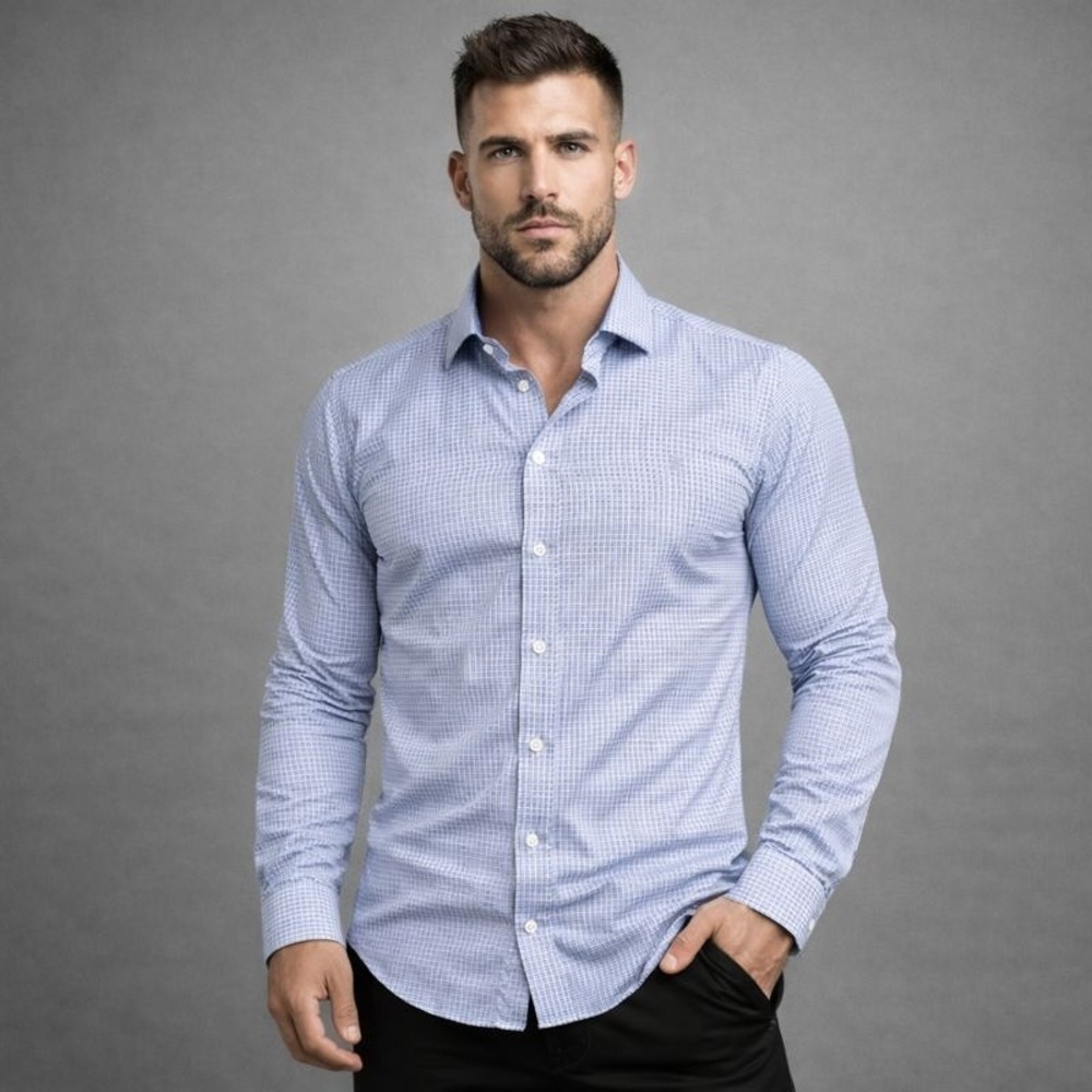 TWILLORY Mens Performance Fabric Tailored Fit Dress Shirt 17 32-33‎ Blue Gingham